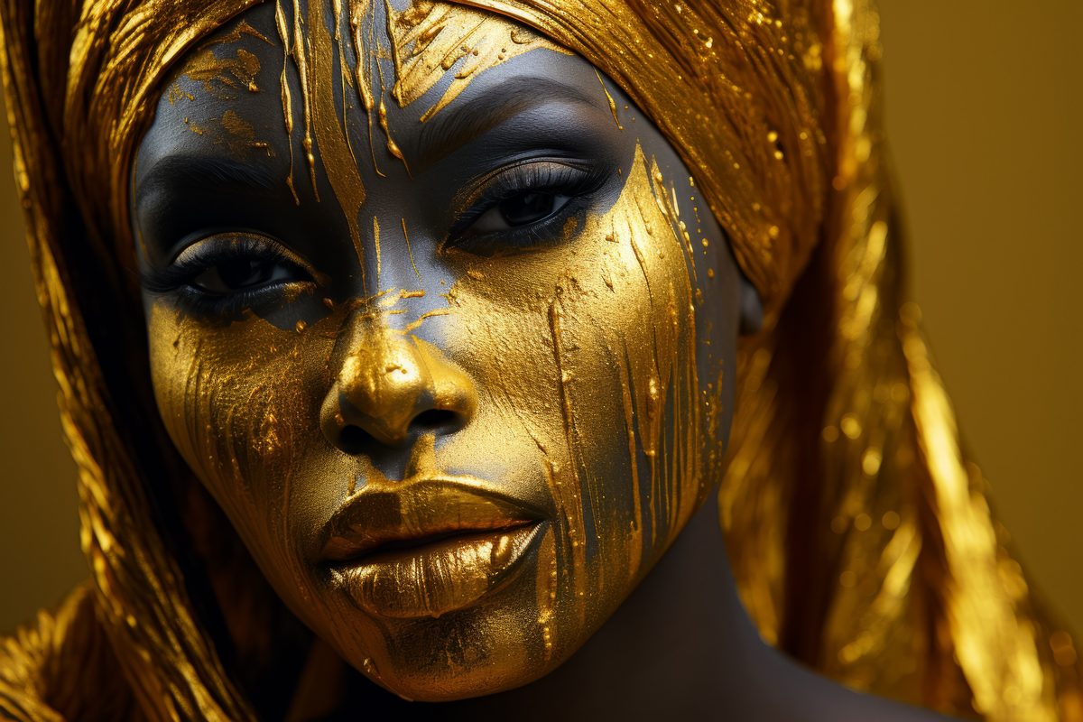 Luxurious Photography of a Beautiful Woman Covered in Liquid Gold