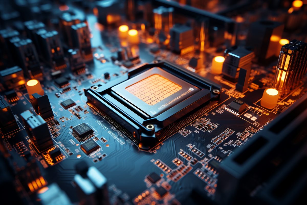 Macro Image of Electronic Motherboard with Striking Colors