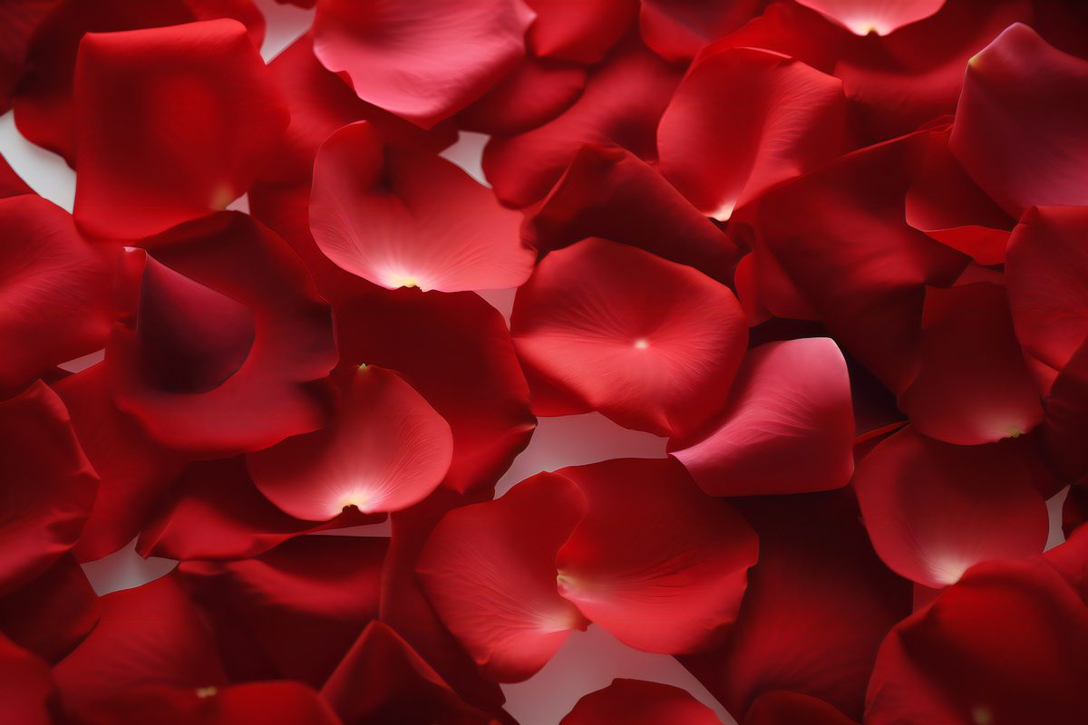 Macro photo of red rose petals covering an entire surface