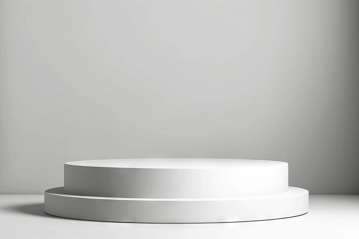 Minimalist white round podium for product presentation on a white background