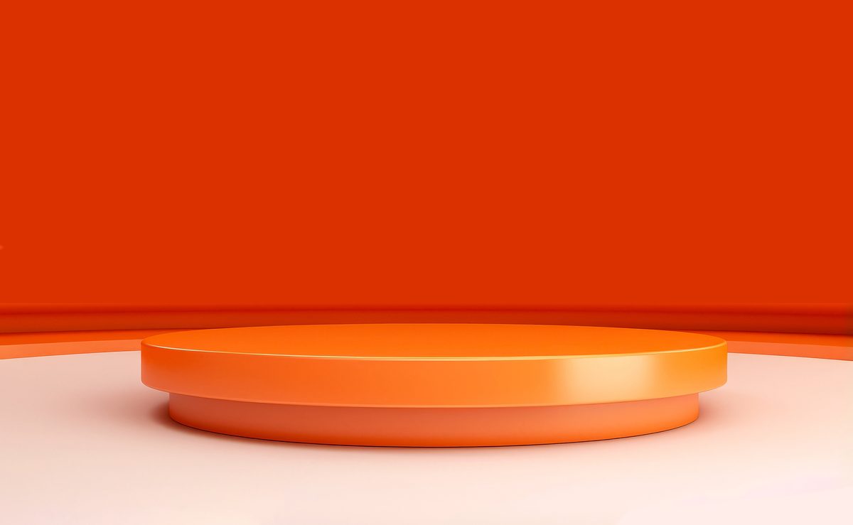 Modern orange round empty podium for product presentation on a minimalist background