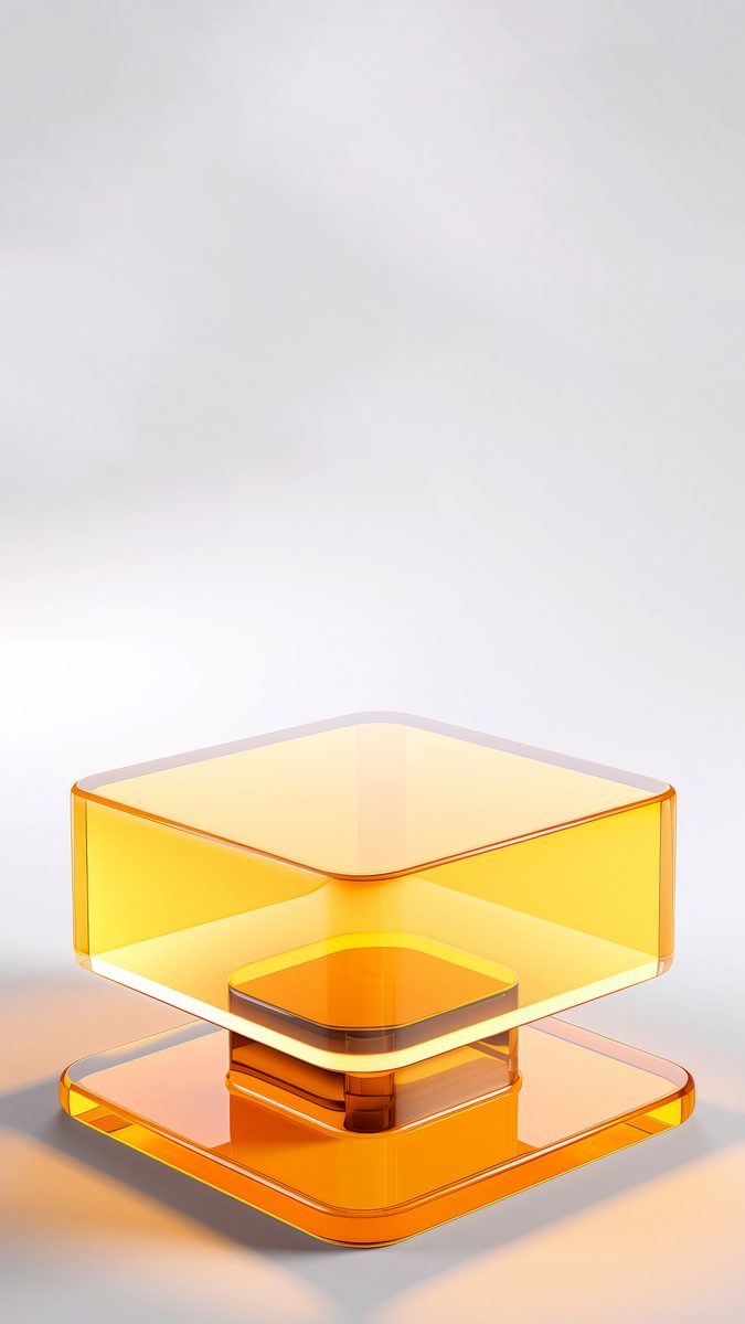 Modern orange square empty podium for product presentation on white background