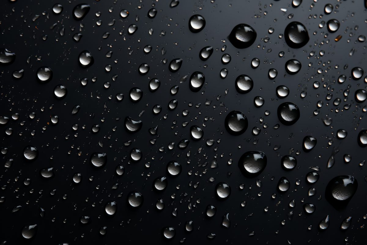 Photo of water droplets splashed on a black surface