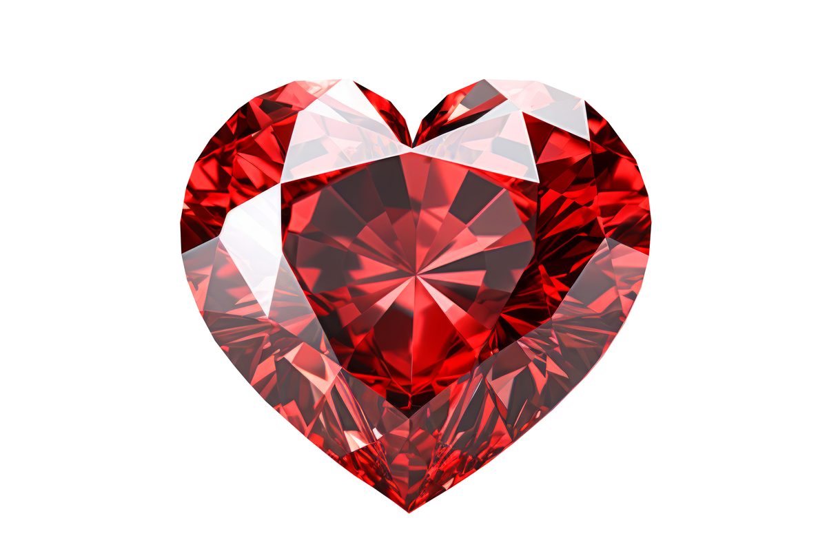 Red heart-shaped gem isolated on transparent background