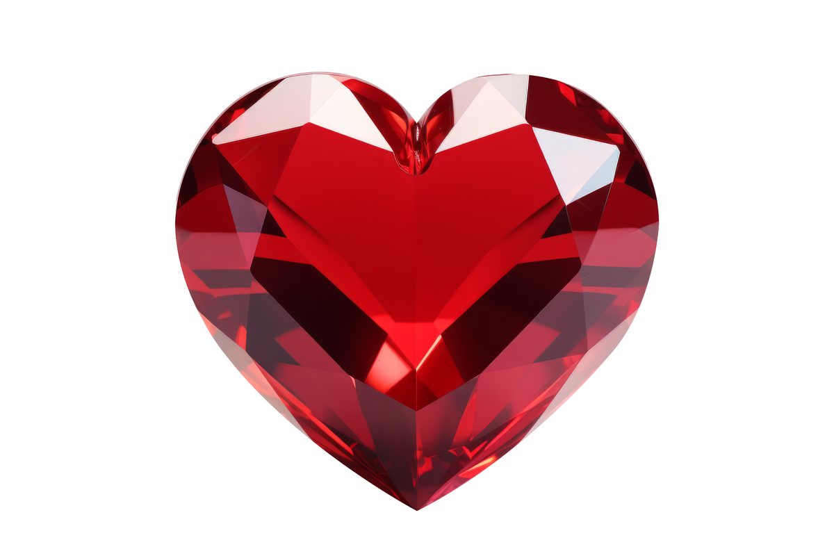 Red heart-shaped gem isolated on white background