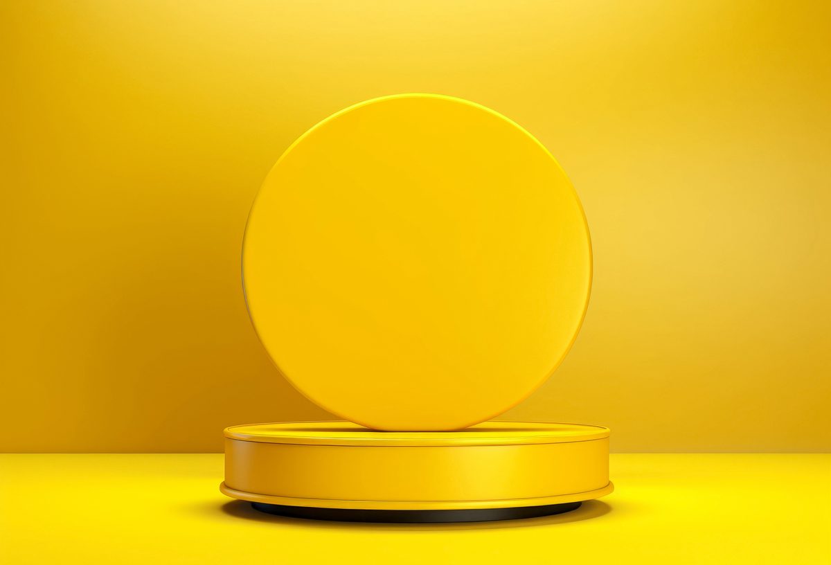 Round bright yellow empty podium for product presentation