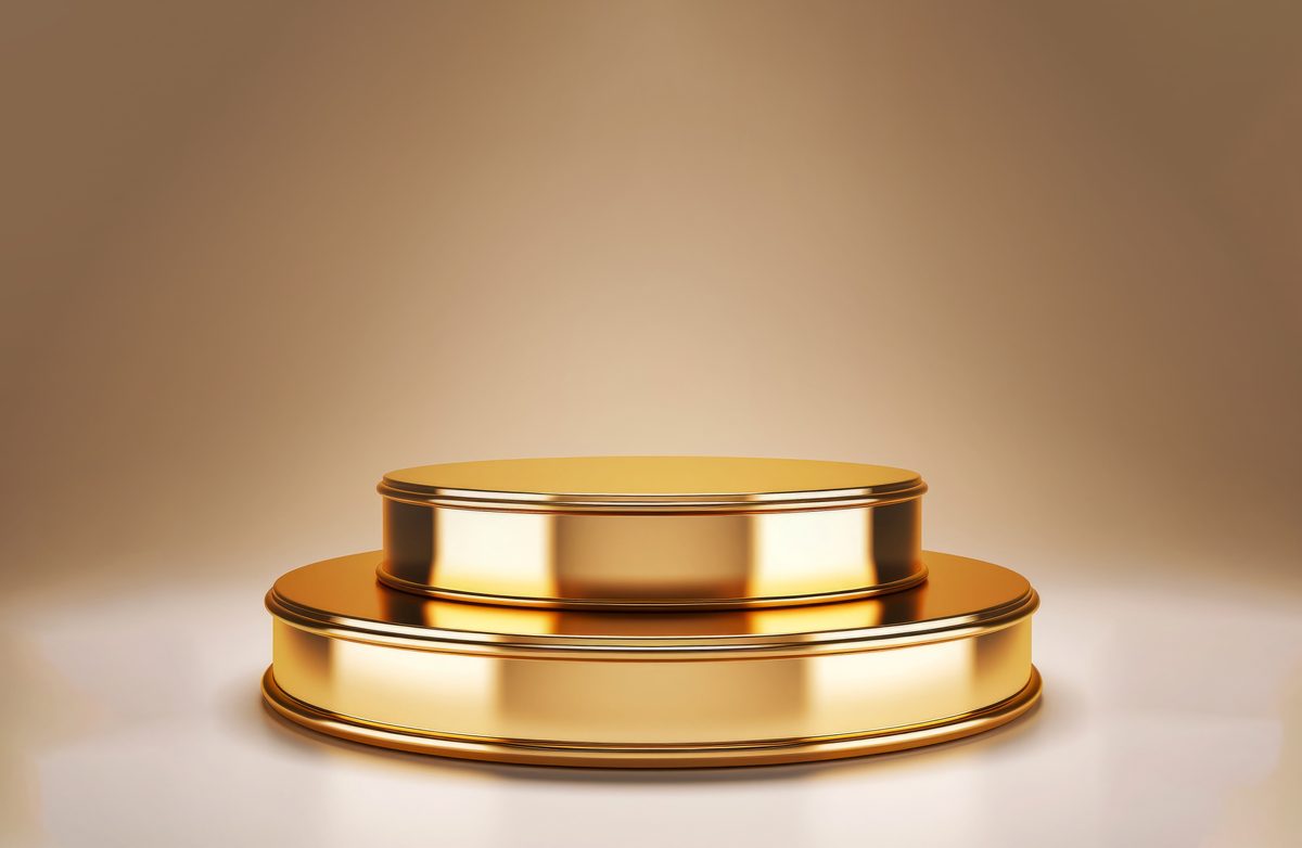Round empty shiny gold podium for product presentation