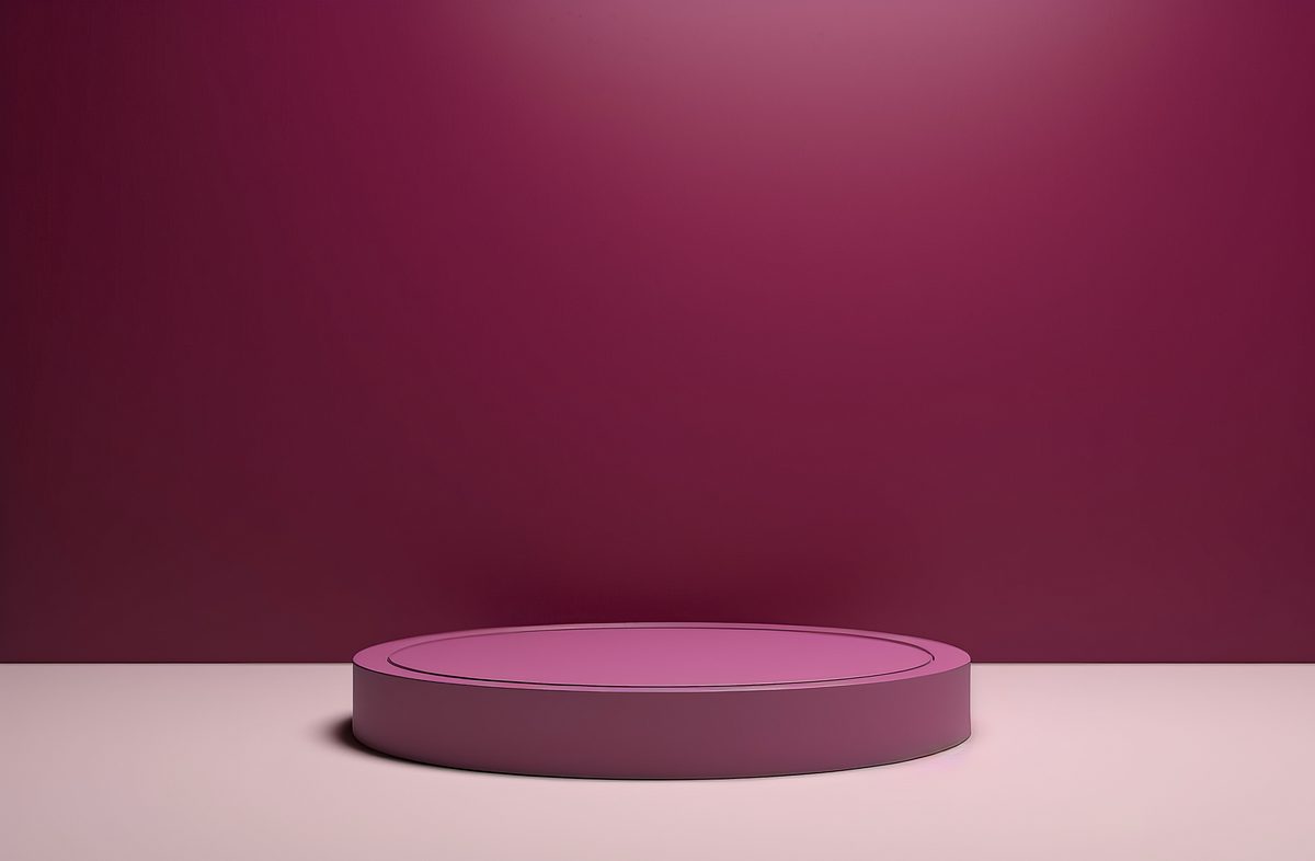 Round magenta coloured empty podium for product presentation