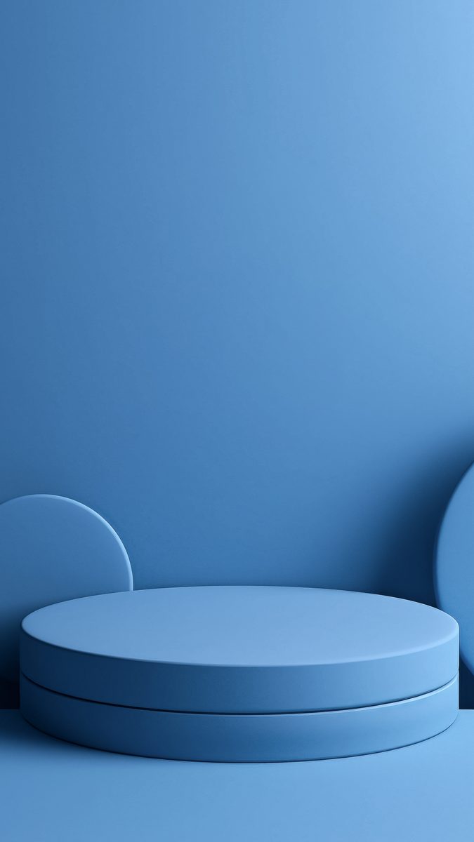 Round pastel blue coloured empty podium for product presentation
