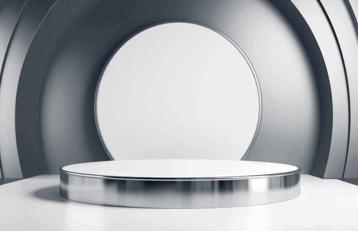 Silver and white empty podium for product presentation