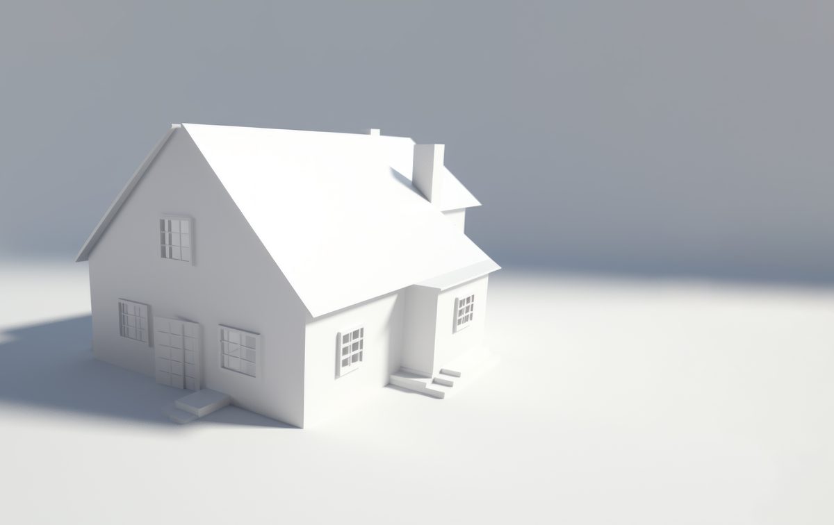 Simple 3D rendered house on a light grey background