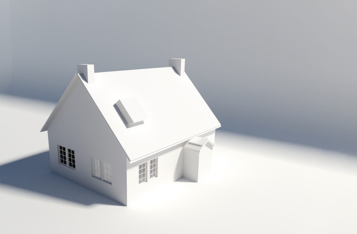 Simple 3D rendered house standing on a light grey background