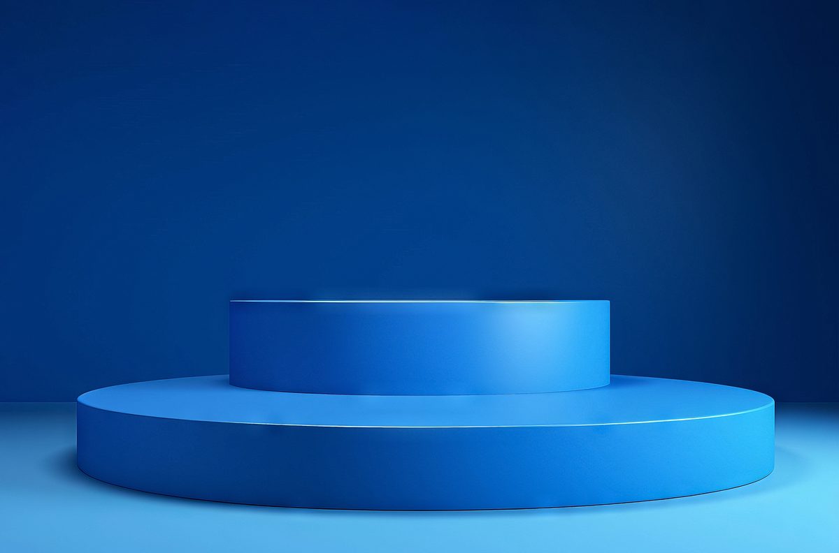 Simple blue rounded podium for product presentation in a blue background