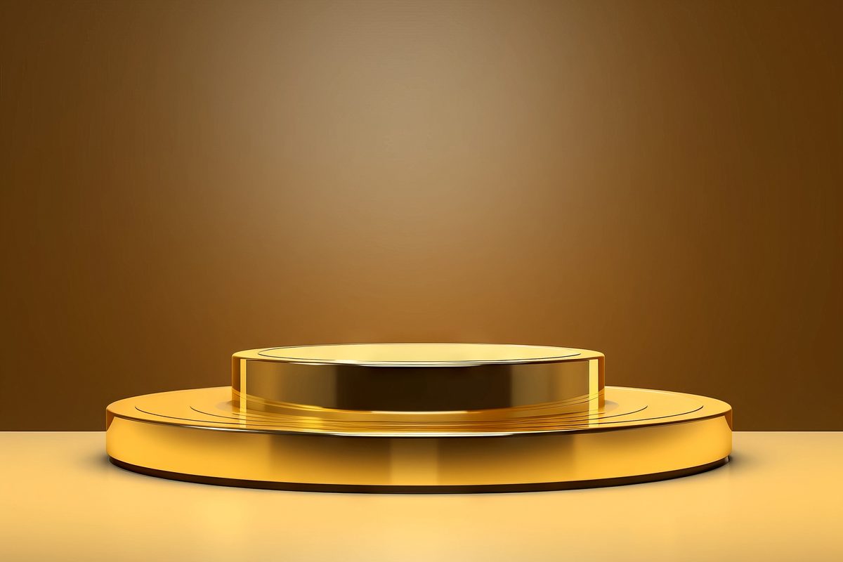 Simple round golden empty podium for product presentation on a minimalist backdrop