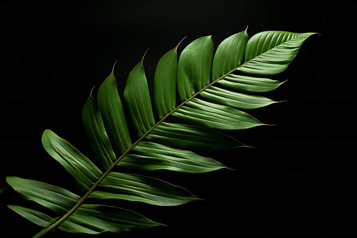 Tropical plant leaf image on black background