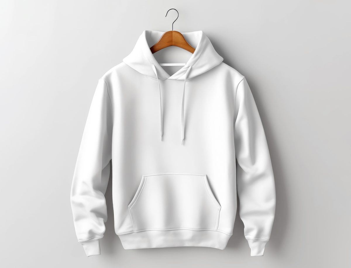 White hooded sweatshirt on light background