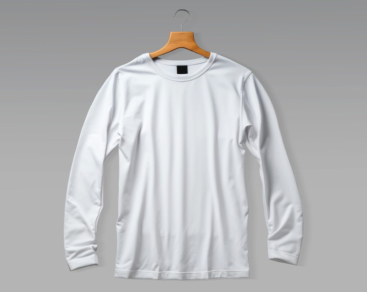 White long sleeved T-shirt on grey background