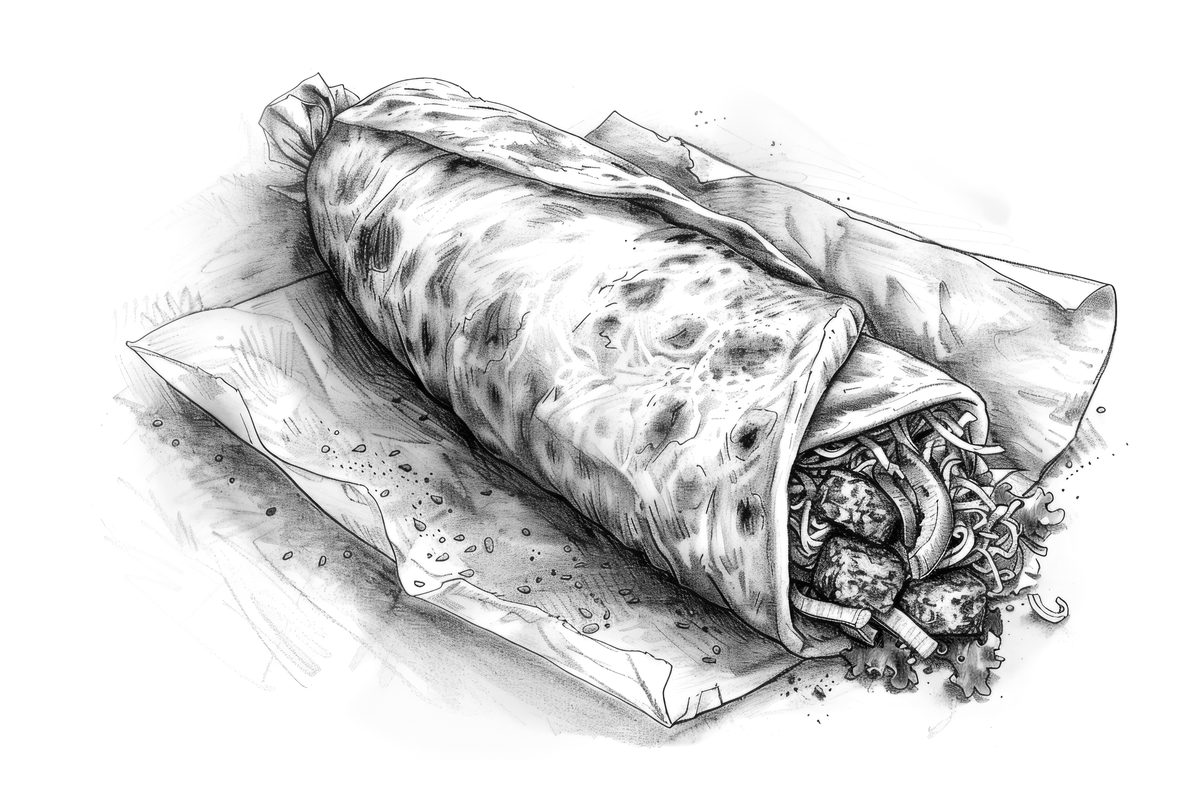 Black and White Sketch of a Doner Kebab