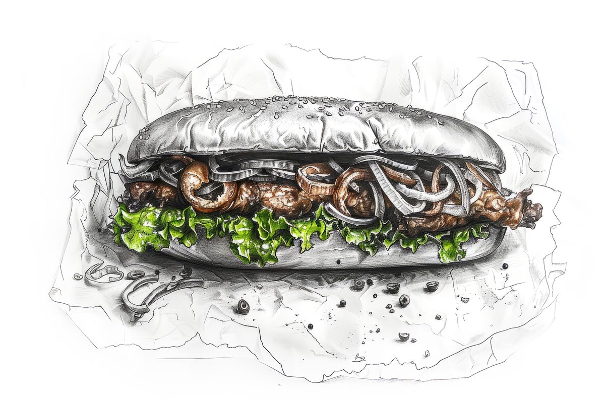 Hand-Drawn Doner Kebab Sketch on White Background