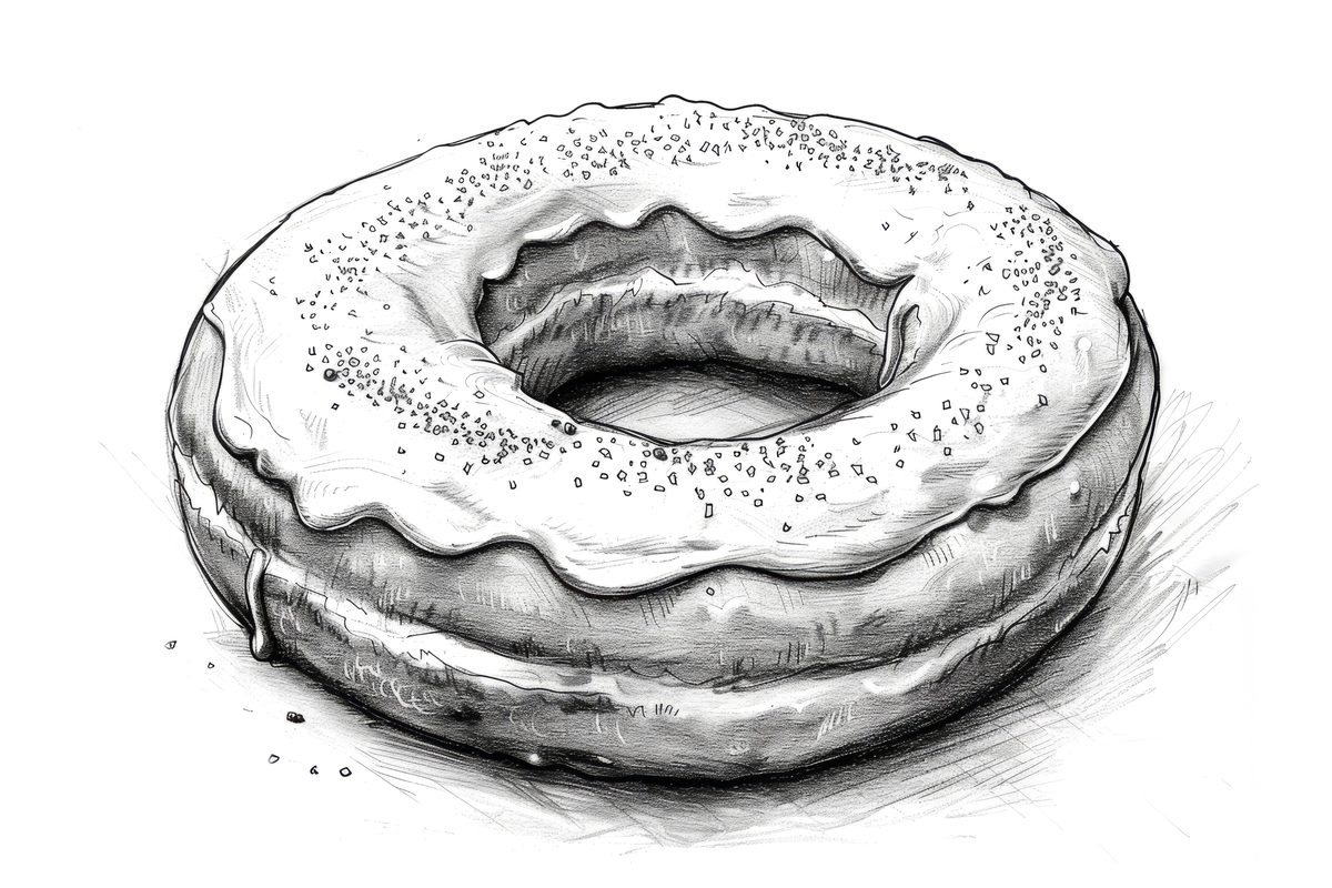 Black and White Sketch of a Doughnut