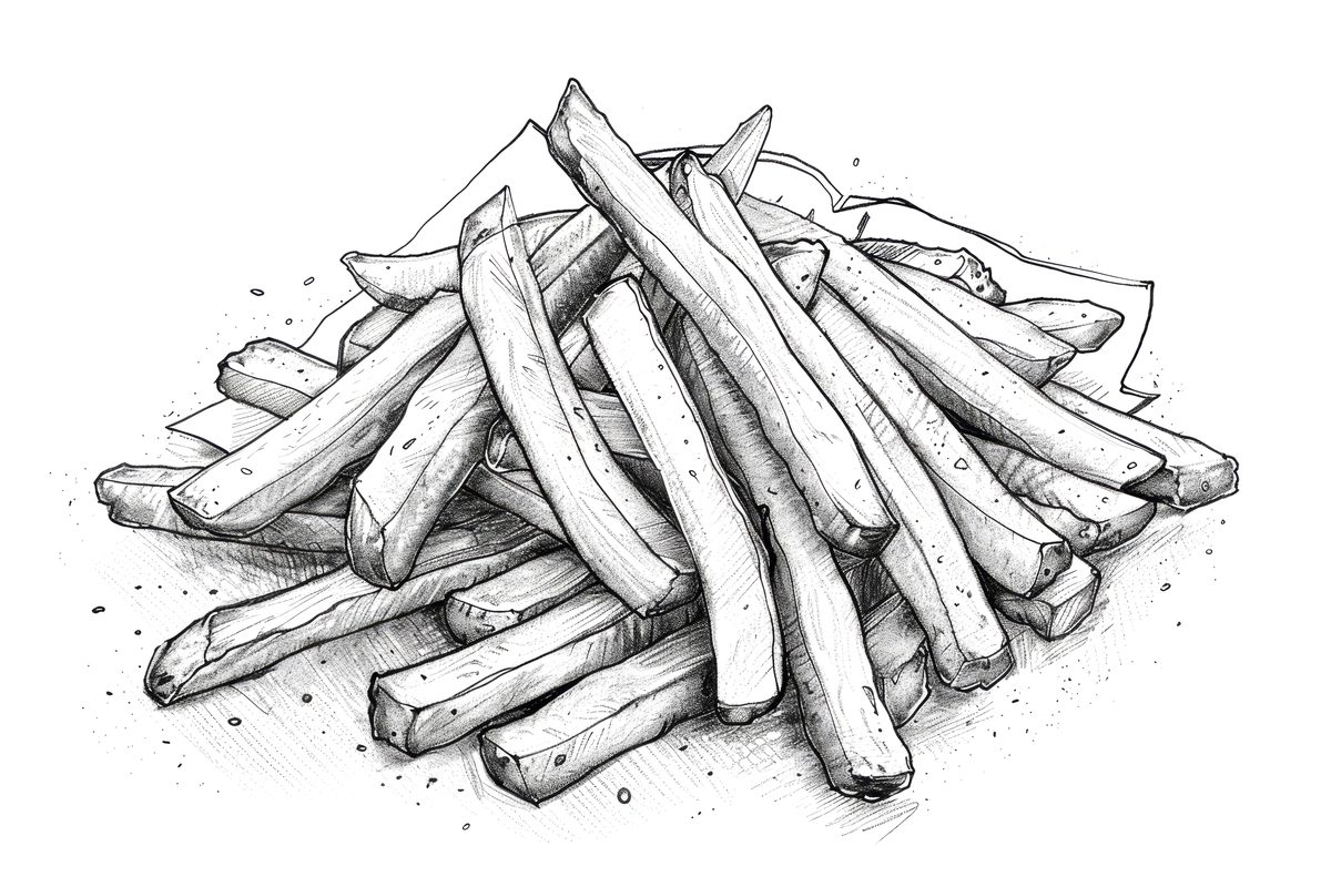 Black and White Sketch of French Fries