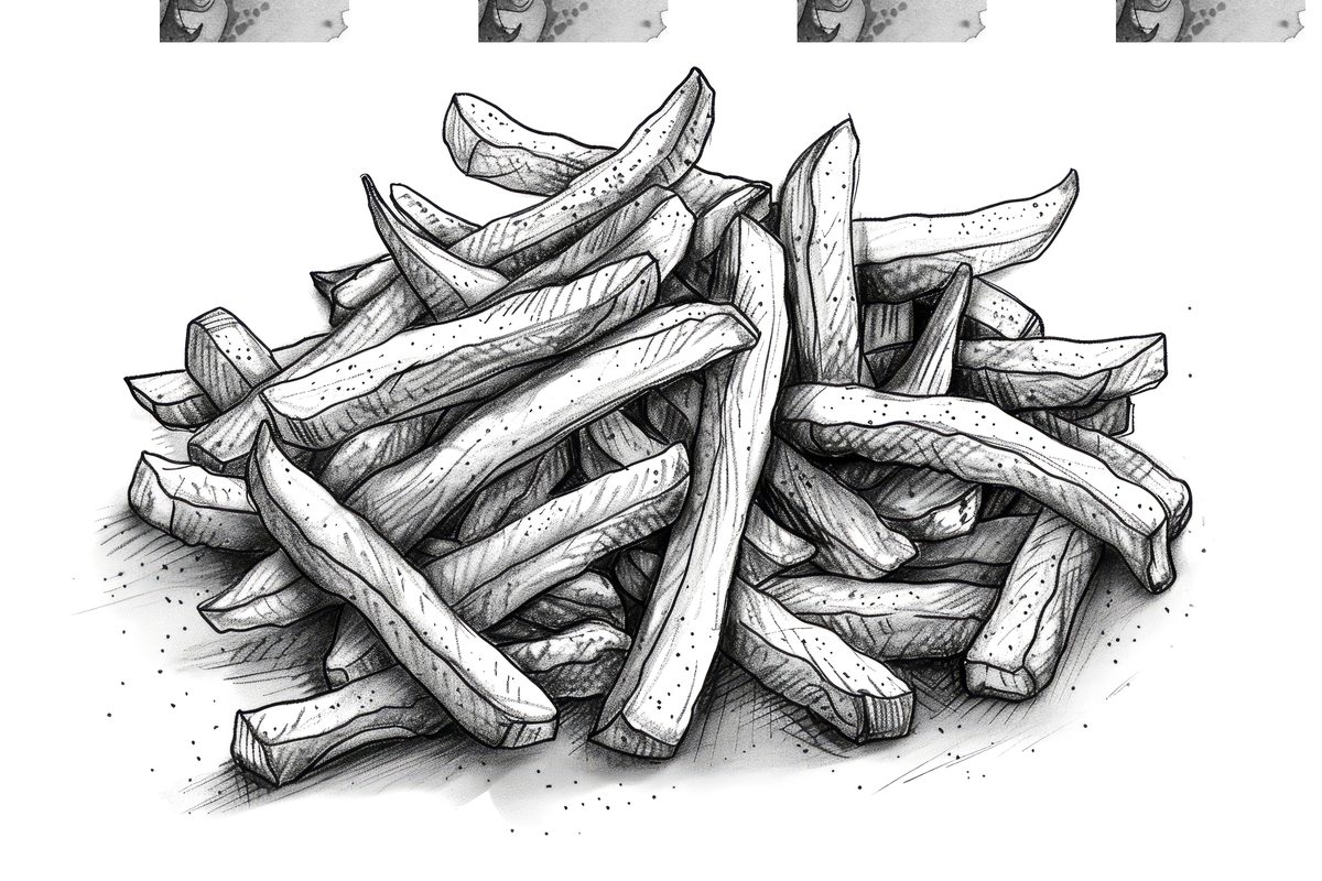 Hand-Drawn French Fries Sketch on White Background