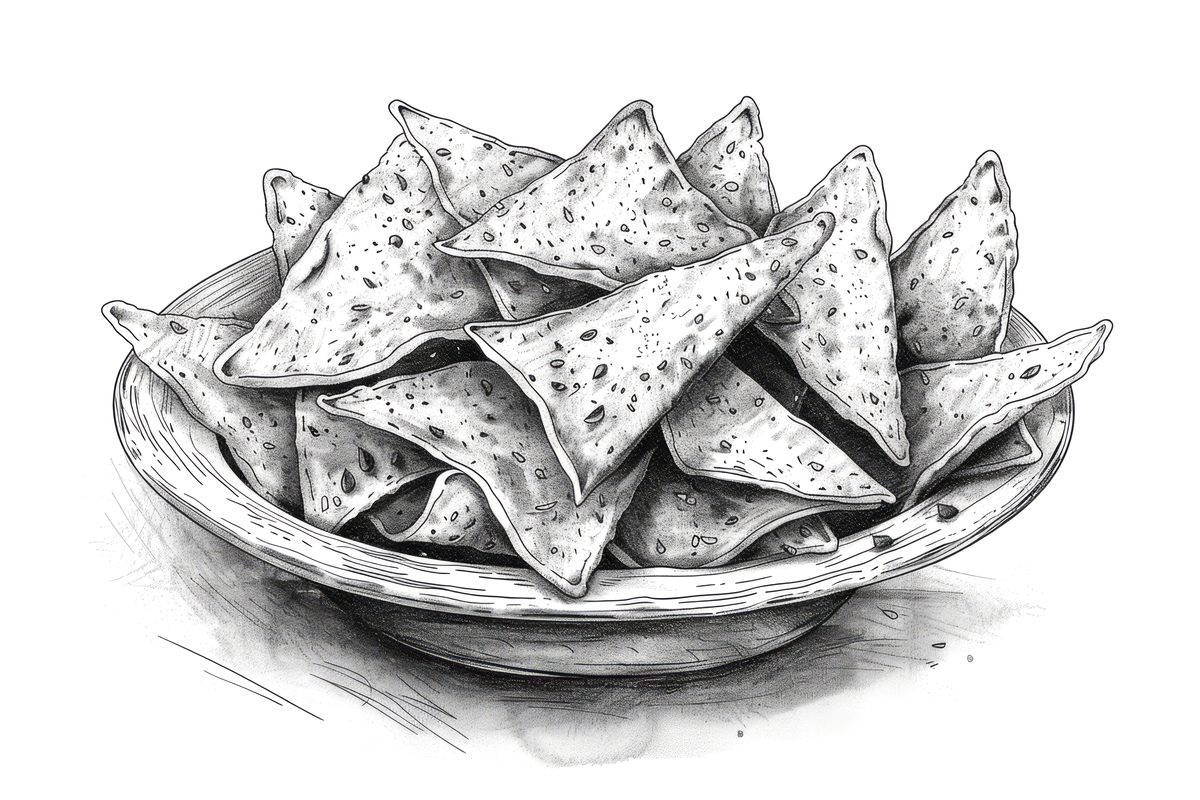 Black and White Sketch of Mexican Nachos