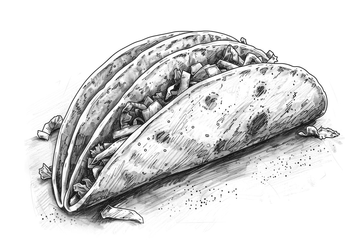 Black and White Sketch of a Mexican Taco