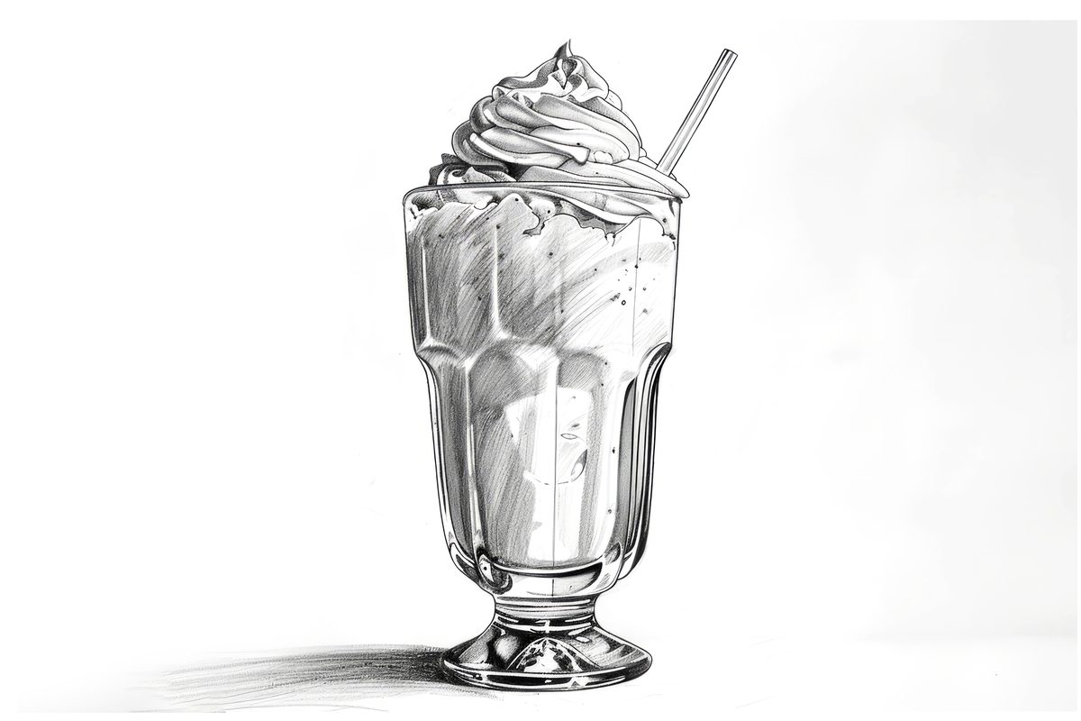 Black and White Sketch of a Milkshake Glass