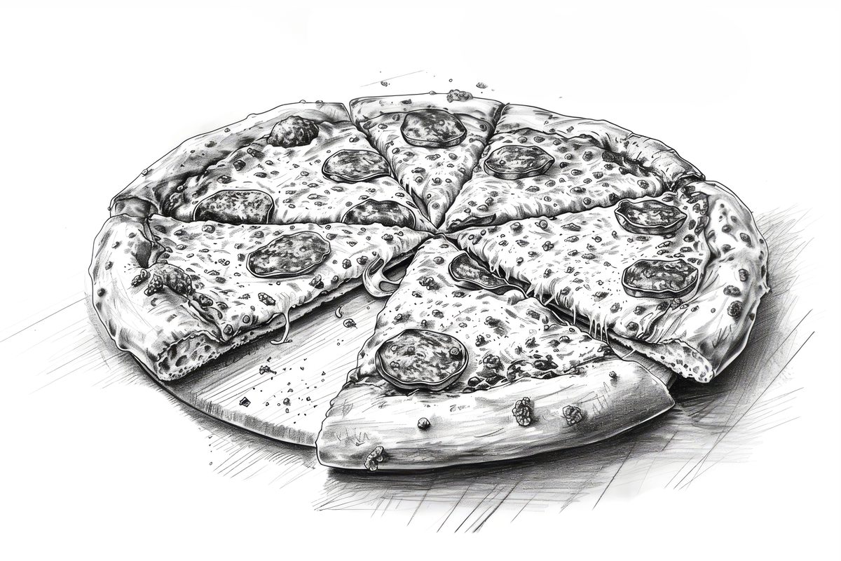 Black and White Sketch of a Pizza
