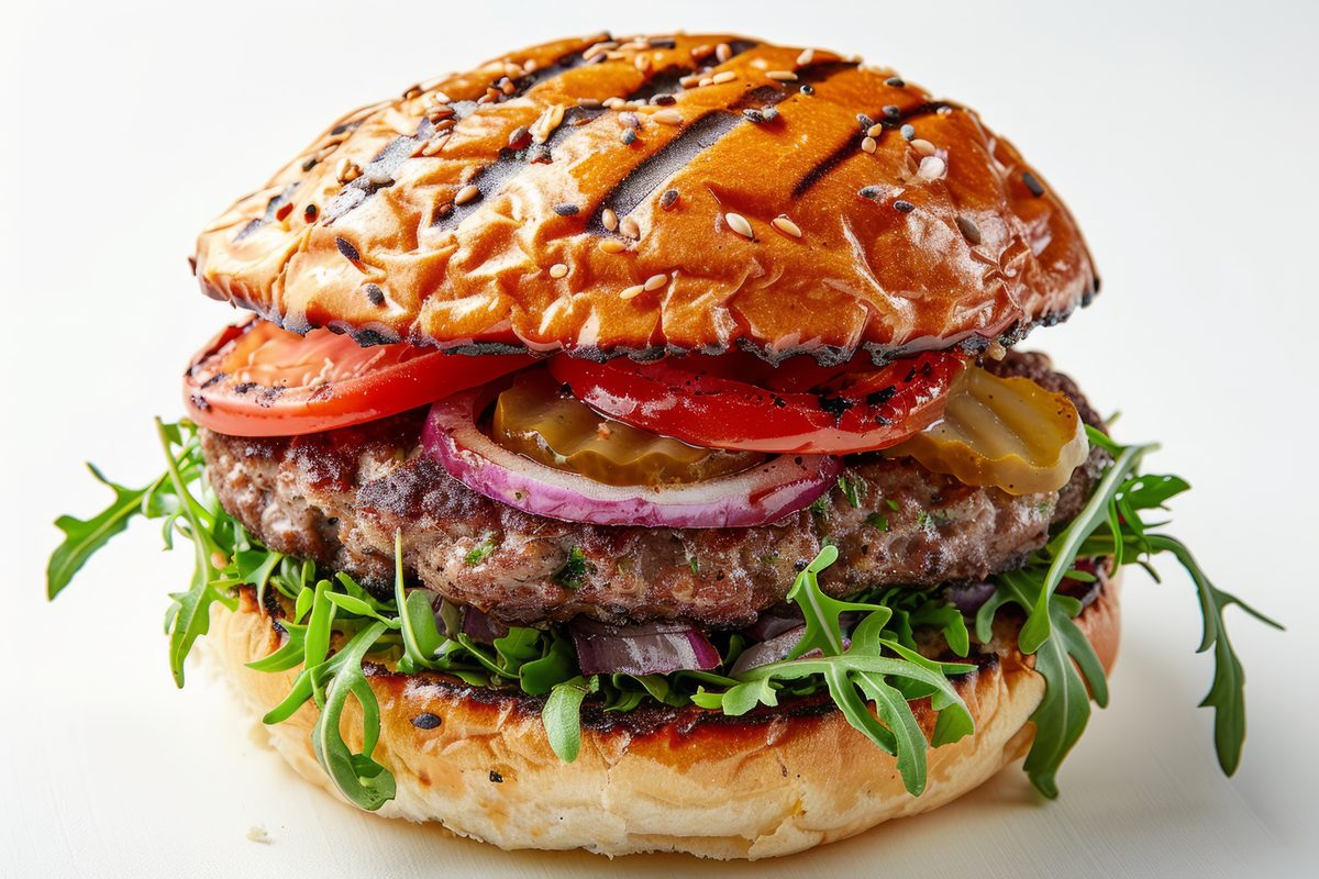Product Photography of a Hamburger on White Background