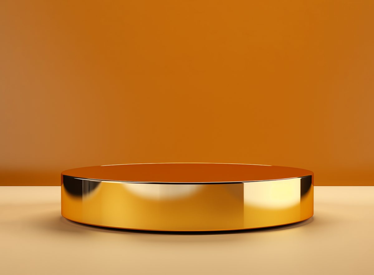 3D rendering of empty round golden podium for product display studio background