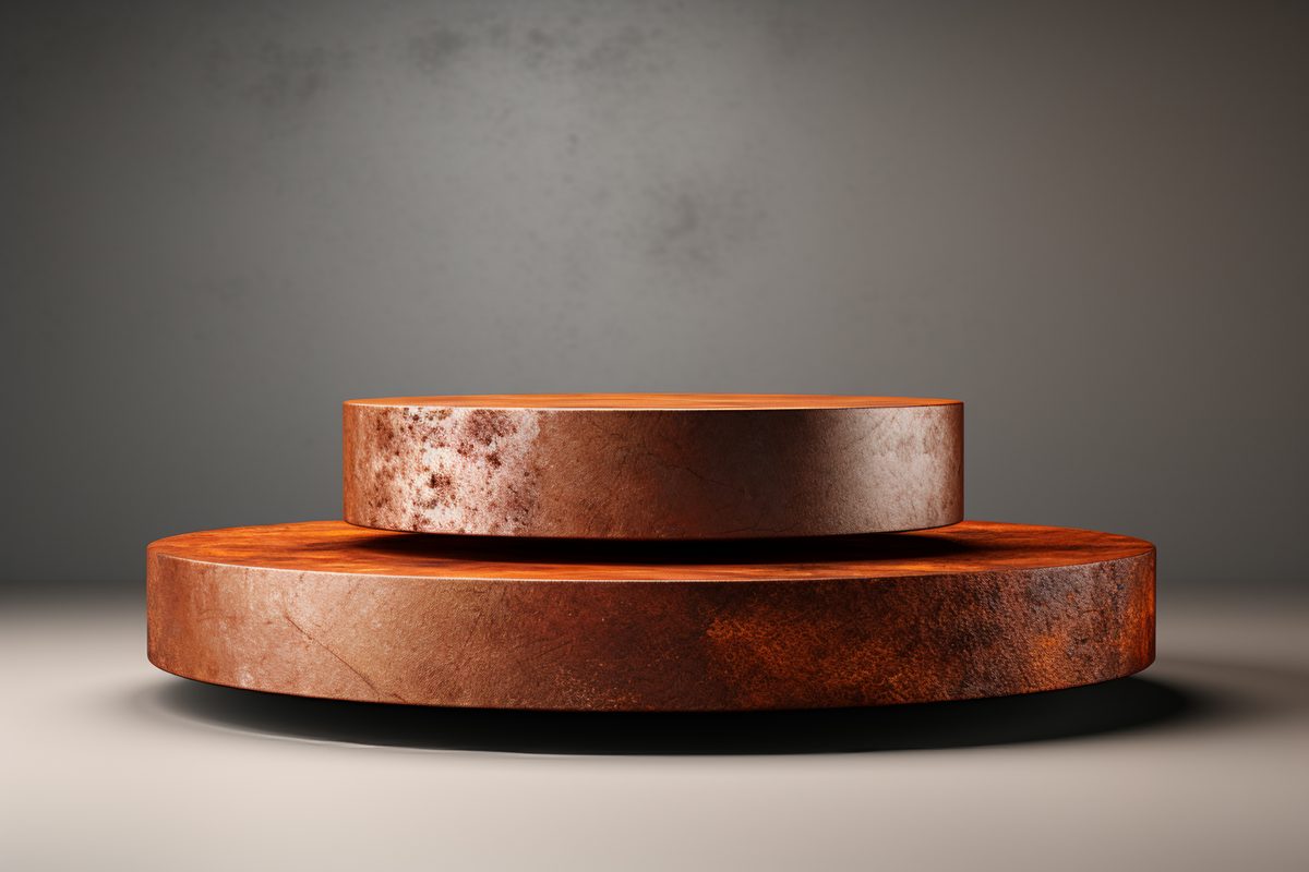 3D rendering of empty rust copper podium for product display