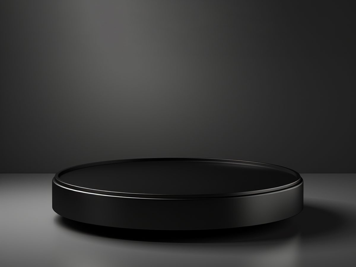 3D rendering of empty simple black podium for product display on black background