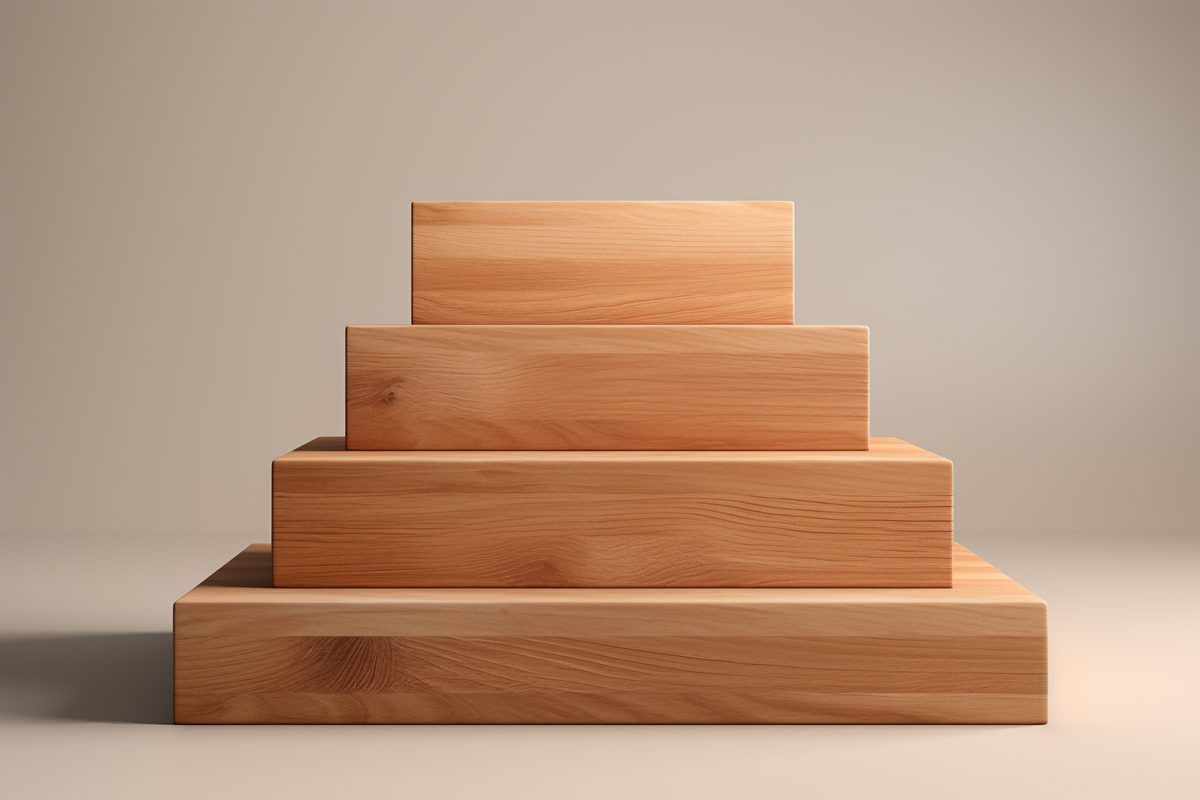 3D rendering of empty stepped wooden podium for product display