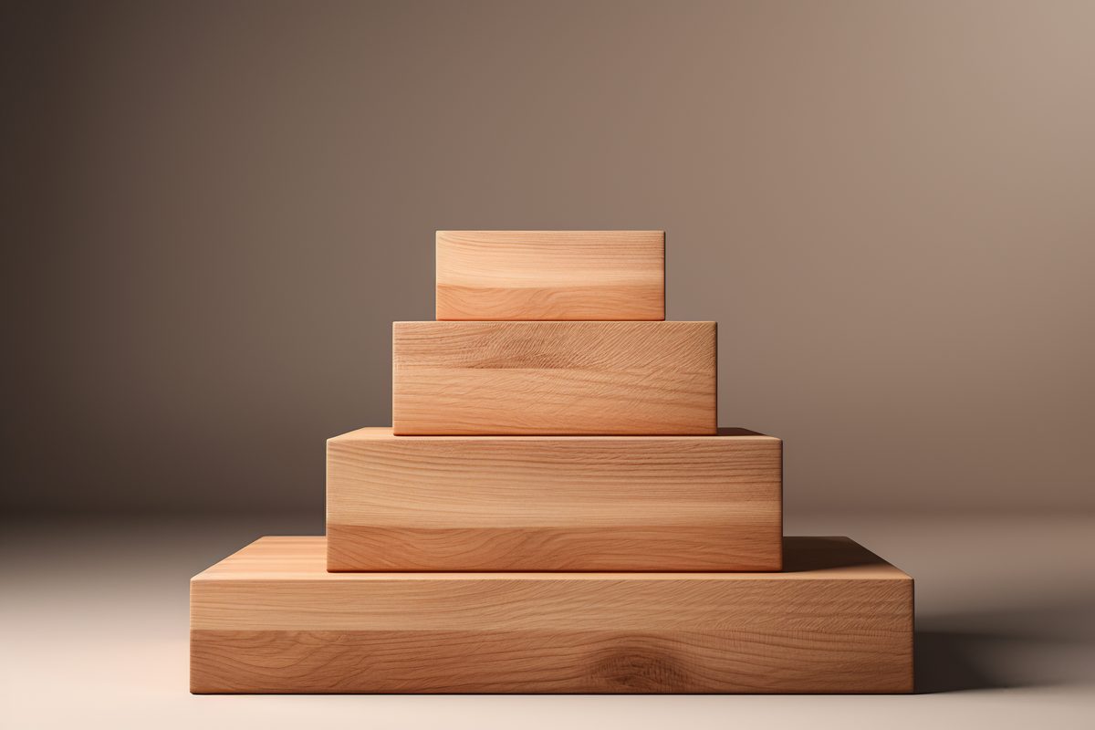 3D rendering of empty stepped wooden podium for product display studio background
