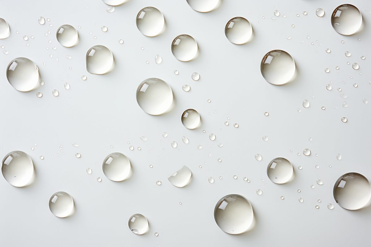 Background of water droplets splashed on a light surface