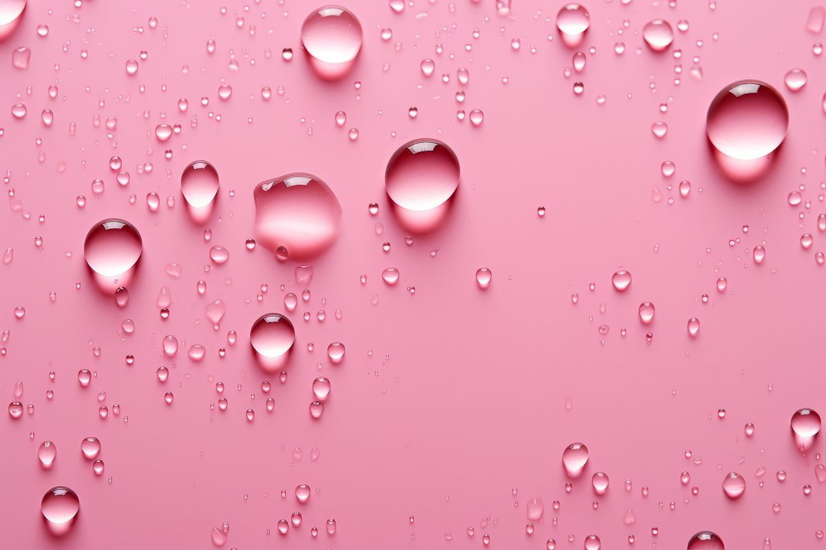 Background of water droplets splashed on a pink surface