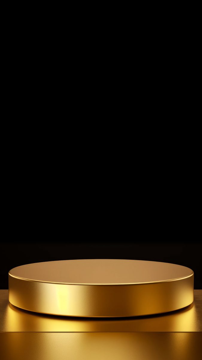 Golden podium for product presentation on a black background
