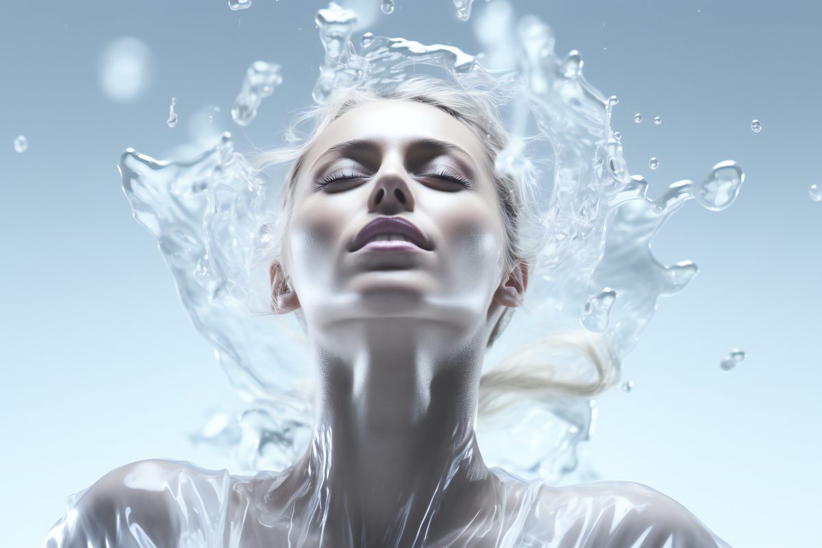 Image of woman with splash of water on a gradient background