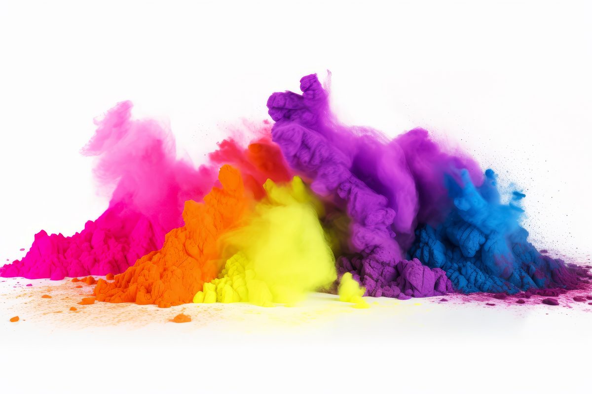 Intensely Colored Dust over White Background Holi Fest