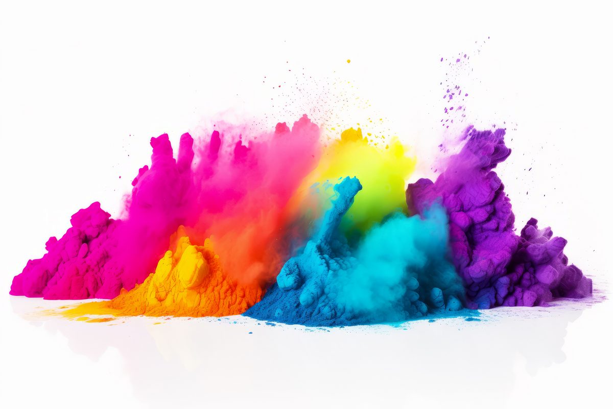 Intensely Colored Dust over White Background Holi Festival