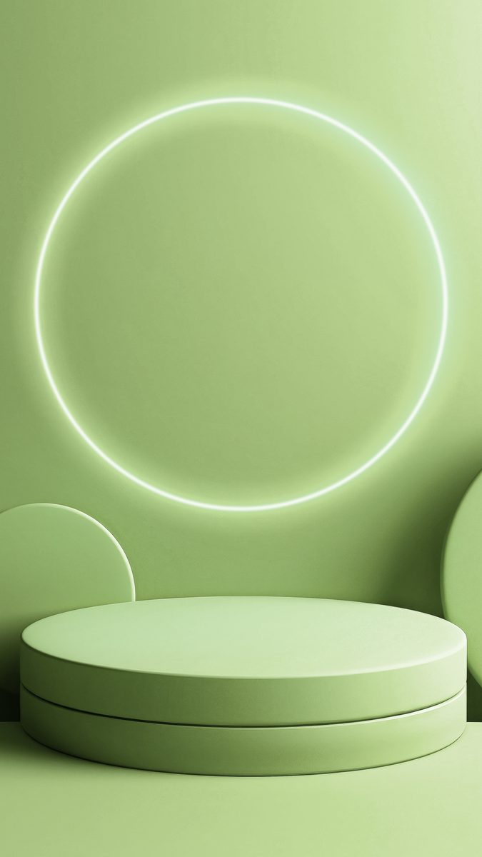 Round pastel green coloured empty podium for product presentation