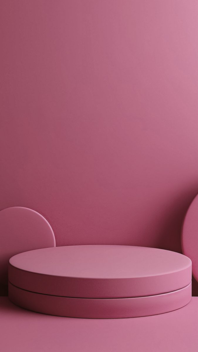 Round pastel pink coloured empty podium for product presentation