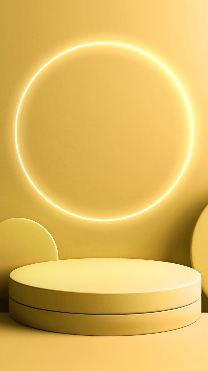 Round pastel yellow coloured empty podium for product presentation