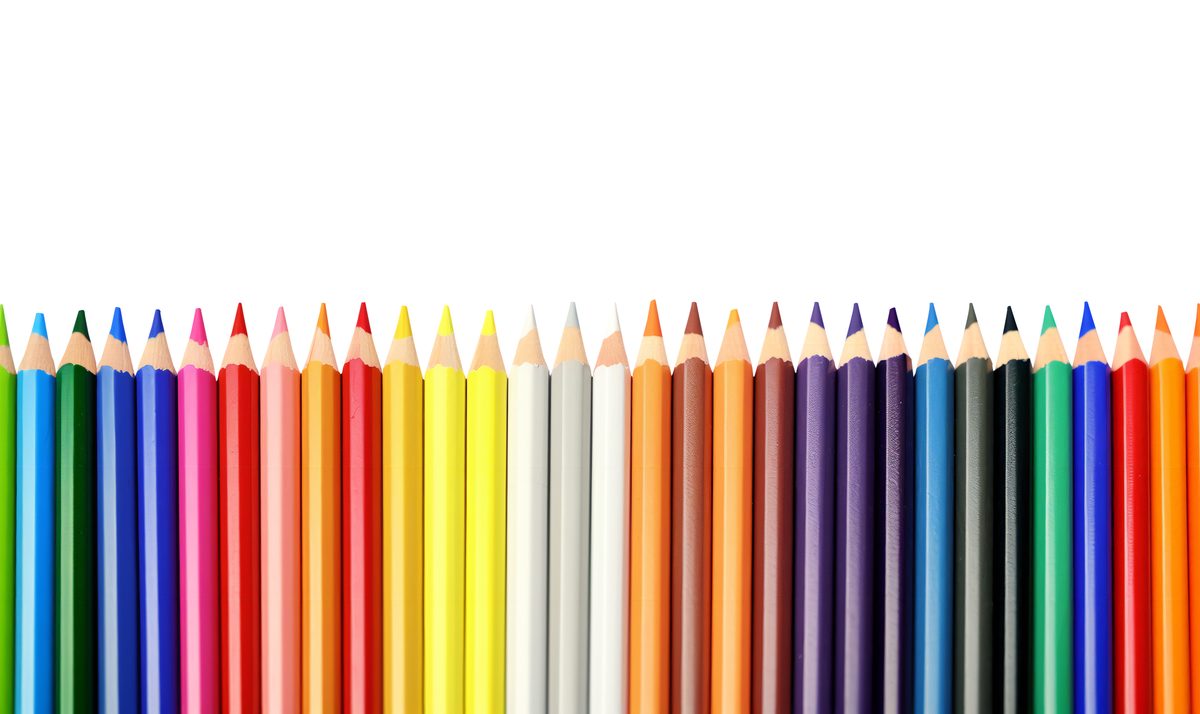 Set of coloured pencils isolated on white background