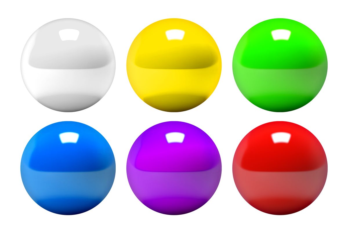 Set of shiny coloured spheres isolated on white background
