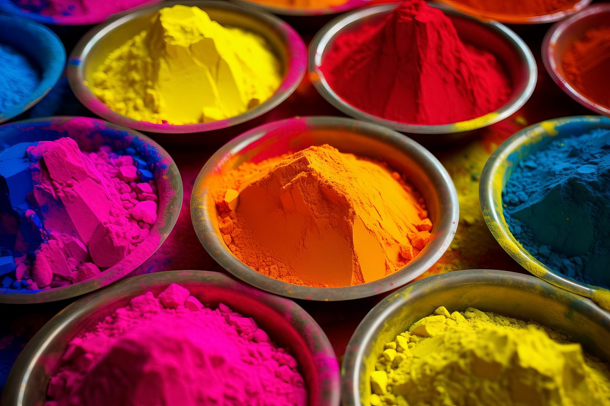 Several Bowls Filled With Colorful Dust For Holi Festival