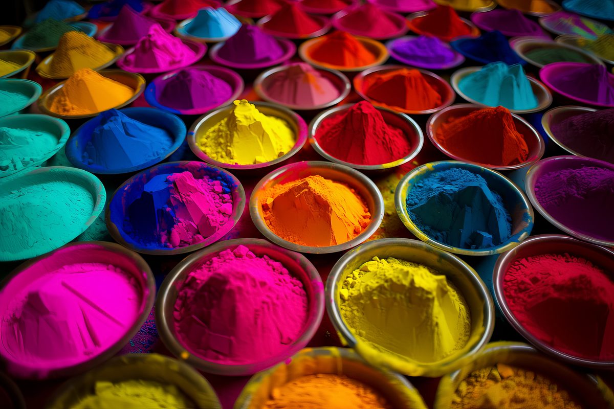 Several Bowls Filled With Intense Colored Dust For Holi Festival