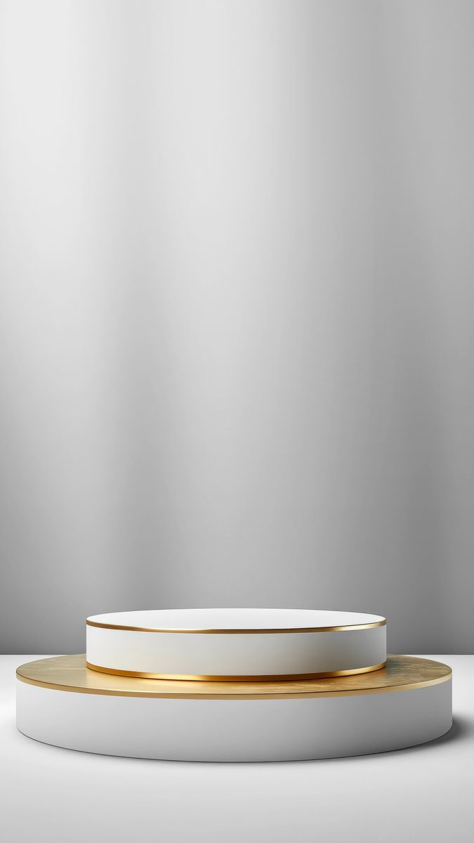 White and gold empty podium for product presentation on a grey background